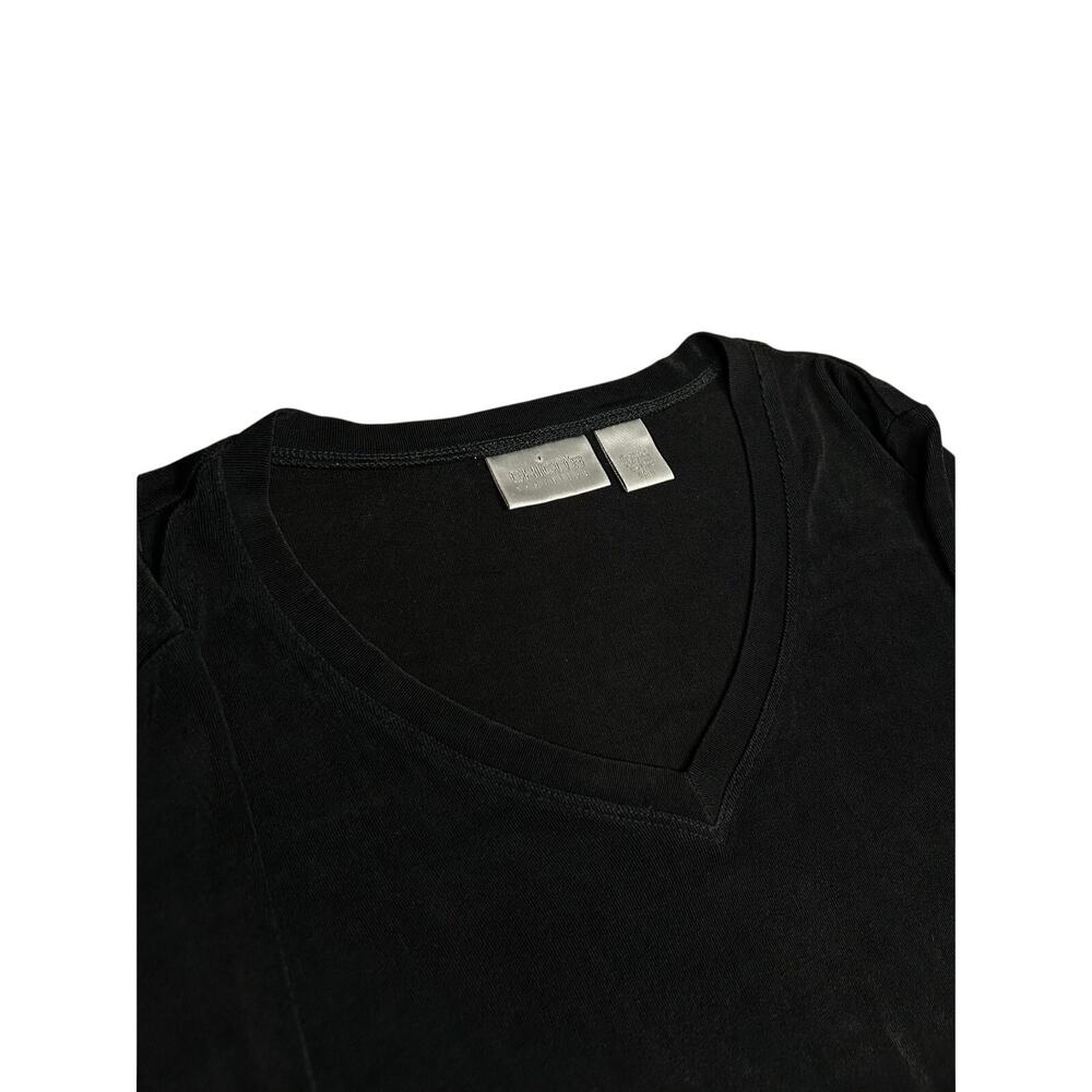 Chicos Travelers Shirt Womens Size 0 Black Slinky Spandex Acetate Long Sleeve